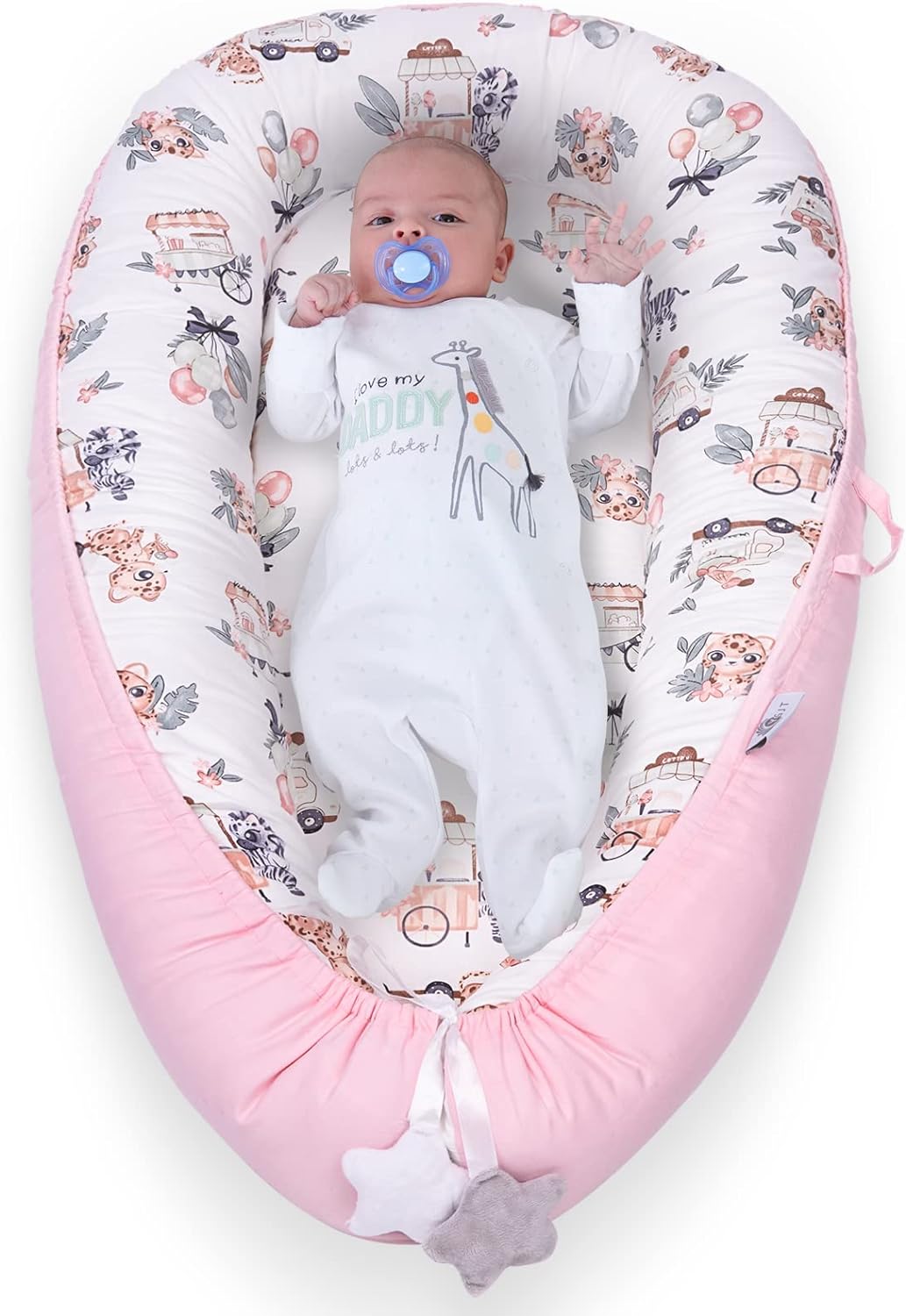 Baby Nest Pod for Newborn, Baby Lounger for 0-12 Months Boys Girls, 100% Cotton Baby Sleep Nest, Baby Essentials for Newborn, Baby Gifts (Lovely Deer Pink)