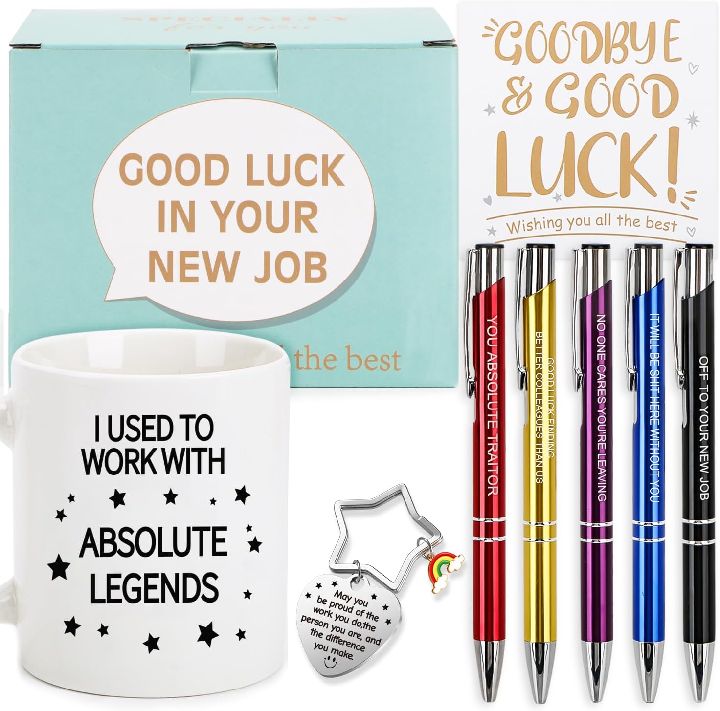 TuDou Leaving Gifts For Colleagues-Women Men, New Job Gifts For Women/Men, Goodbye Gifts Good Luck Gifts For Colleagues Boss Friends, Leaving Presents For Colleagues-Funny Mugs,Pen&Card