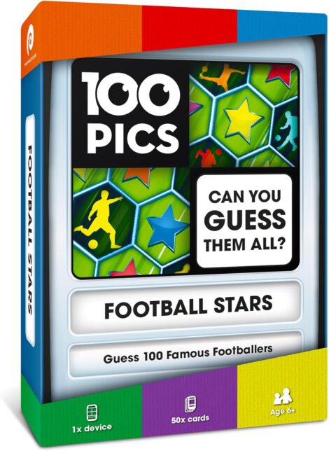 100 PICS Football Stars Travel Game – Slide Reveal Flash Cards | Fun Quiz Game | Ages 6+