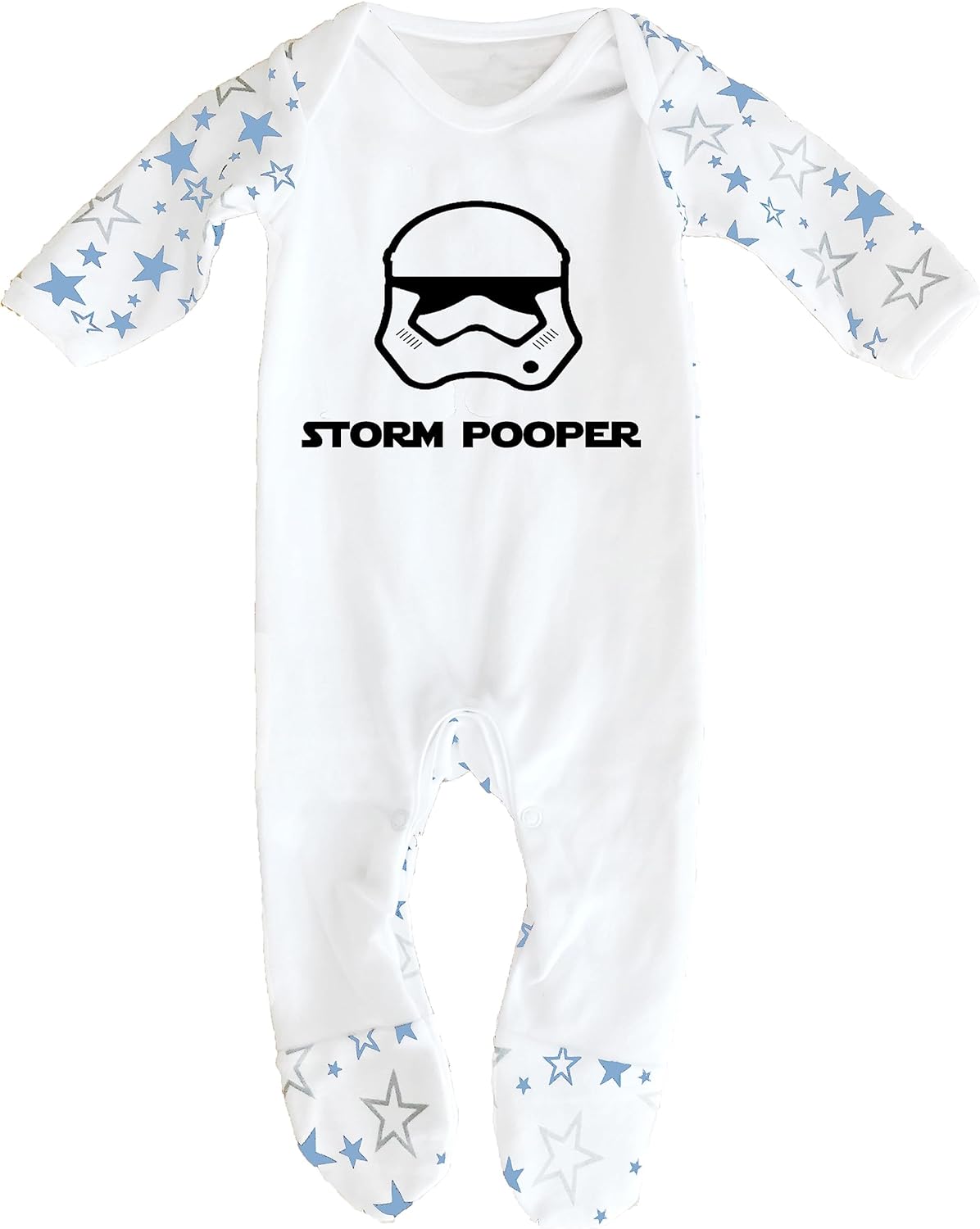 Storm Pooper' Fun Star Wars Inspired Baby Boy Girl Sleepsuit Designed and Printed in the UK Using 100% Fine Combed Cotton