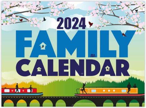 CO2 neutral, recyclable 2024 Family Calendar prints with veggie ink, featuring 5 columns for planning.