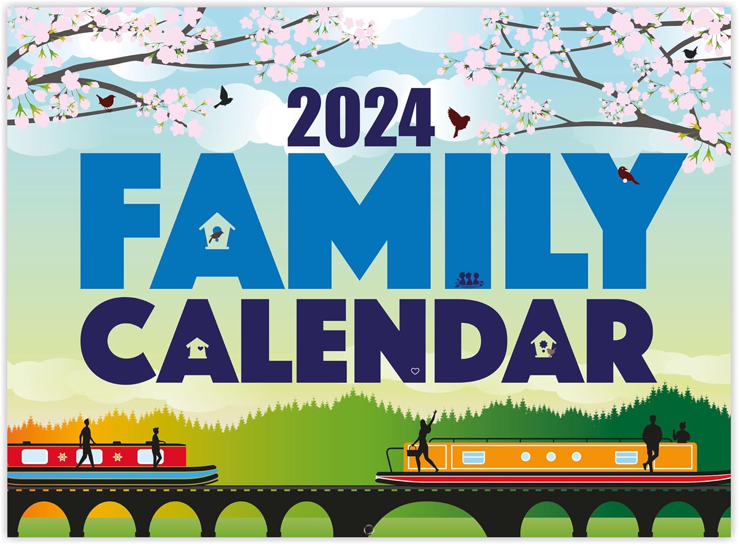 Family Calendar 2024, monthly planner with 5 columns. Useful as a 2024 wall planner or 2024 family calendar. Printed by CO2 neutral printer with vegetable ink, fully recyclable