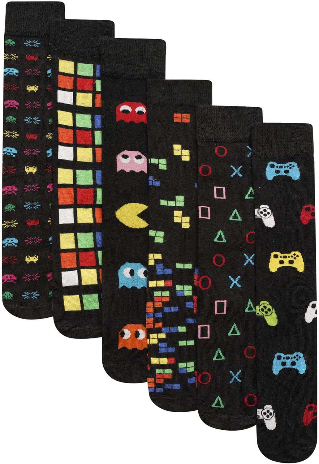 Mens/Boys 6 Pack Retro Games Socks Cotton Rich Designer Socks