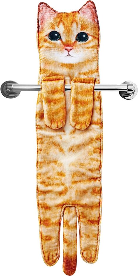 Orange Cat Funny Hand Towels – Cute Kitchen Towels for Cat Lovers