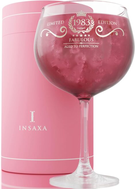 Insaxa 40th Bday Gifts for Women – Fab 1983 Large Gin Balloon Glass (730ML)