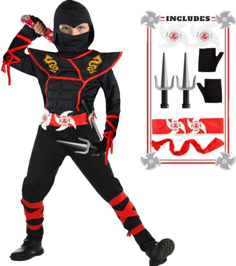 SATKULL Ninja Deluxe Costume Set with Foam Accessories: Kids’ Role Playing Costume for Boy Party Dress Up.
