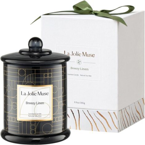 La Jolíe Muse Breezy Linen Scented Candles – Gift for Her, Luxury Jar, 70 Hours Long Burning