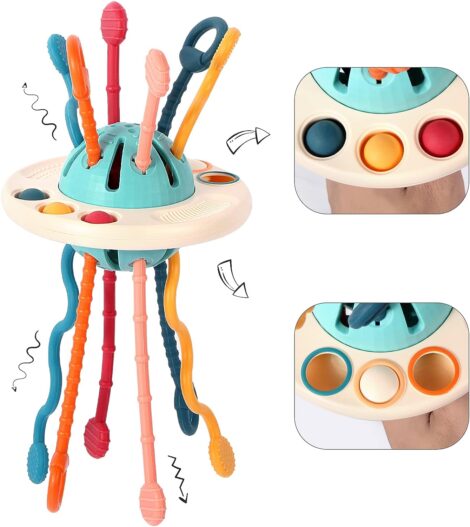 UFO Pull String Activity Toy: Montessori Sensory Toys for 1 Year Olds & Baby Travel Gifts