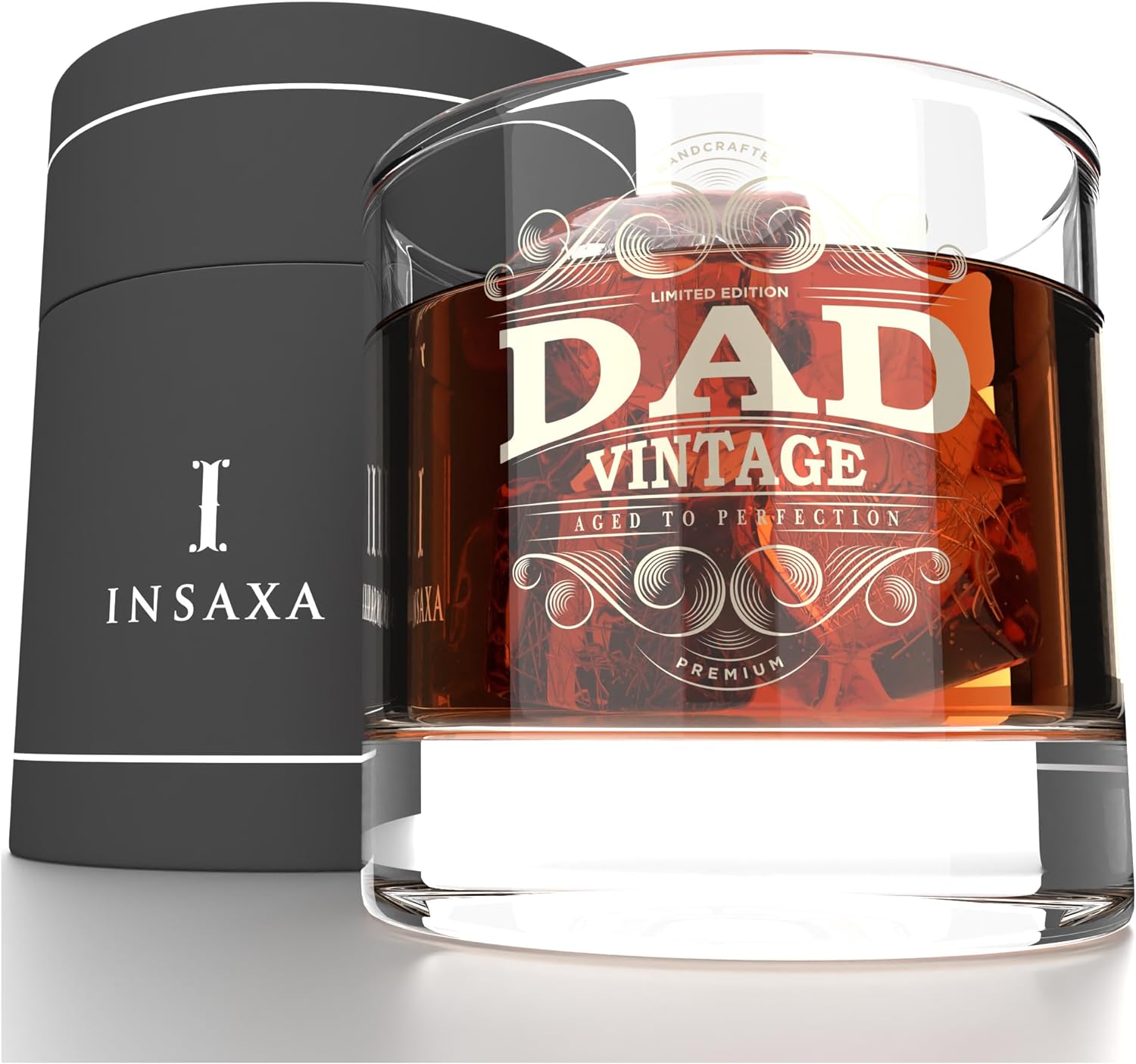 Insaxa Fathers Day Gift - Lowball Glass Tumbler (380ml) Dad Gifts Dad Birthday Gifts for Dad Christmas Gifts for Dad Presents for Dad Father's Day Gifts