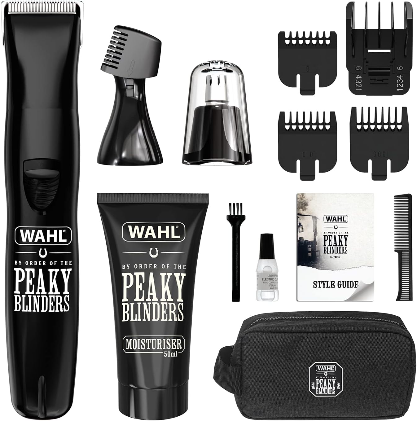 Wahl and Peaky Blinders 7-in-1 Multigroomer Gift Set, Rechargeable Trimmer, Beard & Body Trimmer, Detail Trimming, Nose Hair Removal, Moisturiser, Menâ€™s Grooming