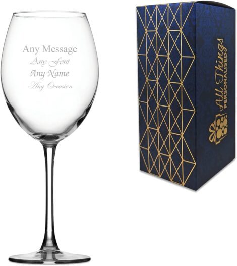 Engraved Enoteca Wine Glass – Personalised with Any Message, Various Font Options – Gift Box Included.