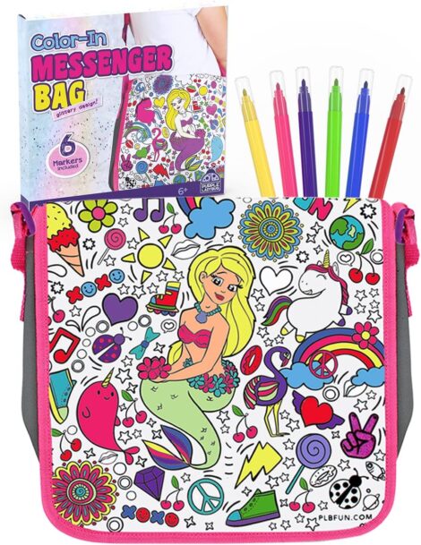 Purple Ladybug DIY Bag with Markers – Creative Messenger Bag for Girls, Ages 5-10.