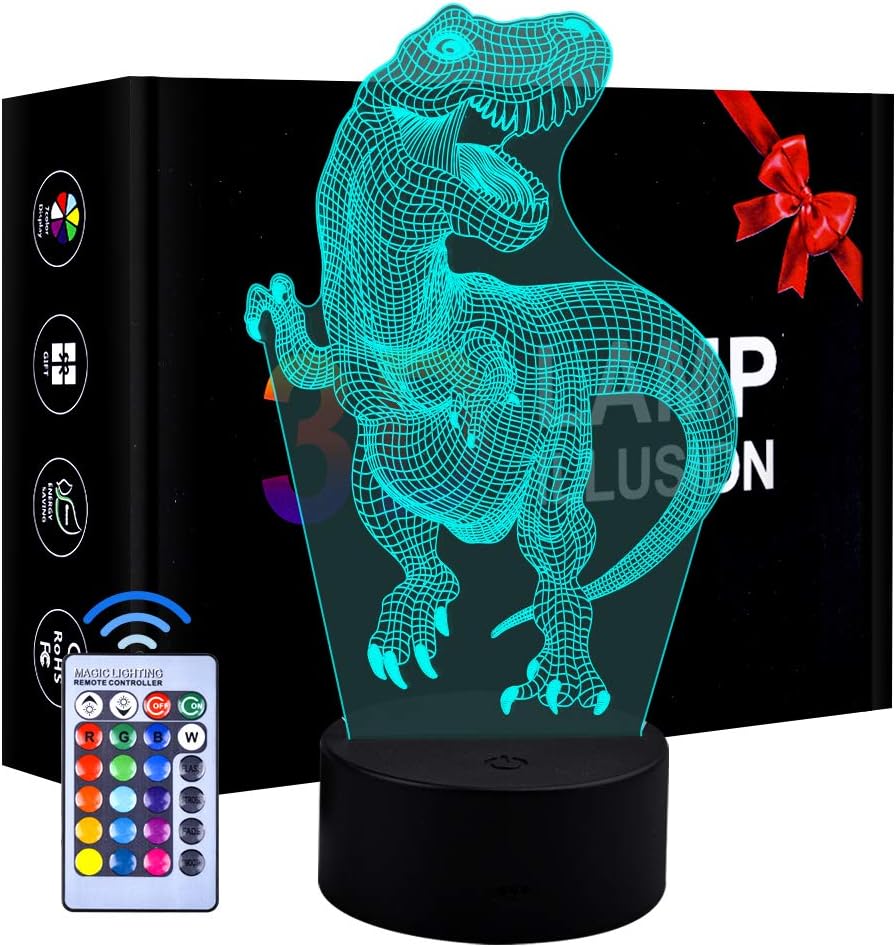 Eala Kids Dinosaur Night Light for Boys Girls, Birthday Gift for 3-8 Year Old Kids Boys Dimmable 3D LED Lamp Nightlight Toys for 3-10 Year Old Boys Childrens Decor Lamp Gift Age 3 4 5 6 7 8 Boys