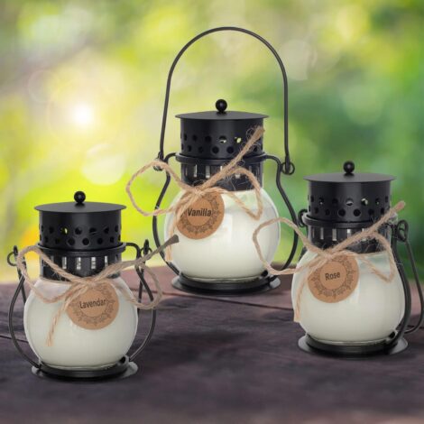 Women’s Candle Gift Set: Scented Soy Wax Candles in Retro Lantern (Black, 3 x 2.5oz)