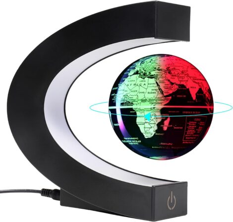 Levitating Magnetic Globes: 3″ World Map with LED Lights, Cool Office Décor & Unique Birthday Gifts