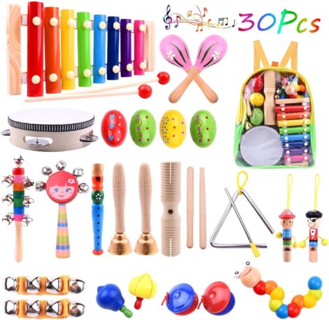 ELECLAND 30 Pcs Musical Instruments: Educational Wooden Toys for Toddlers, Babies, and Kids.