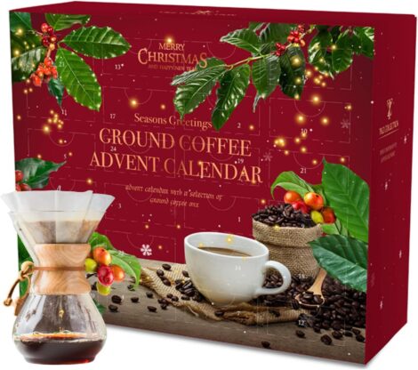 2023 Christmas Coffee Advent Calendar – 24 Days of Flavoured Ground Coffee Gift Set for Men & Women