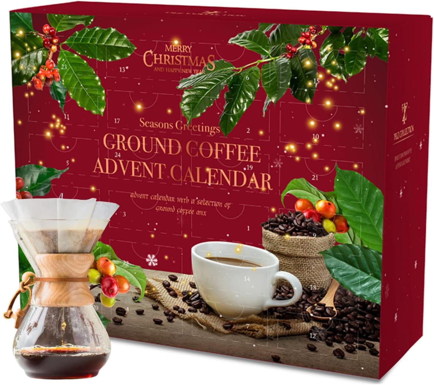 Coffee Advent Calendar 2023 Christmas | 24 Days Flavoured Ground Coffee Gift Set Christmas Coffee Gifts For Men & Women - French Vanilla Coffee Hazelnut Irish Italian Cinnamon Coffee Christmas Gifts