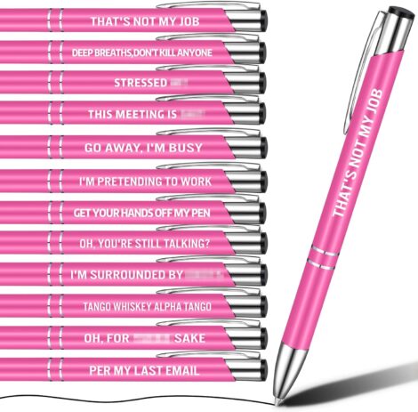 12 Pack Funny Ballpoint Pens – Quirky Office Desk Accessories for Colleagues & Teachers (Pink)