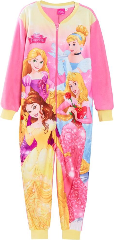 Disney Princess Girls’ Onesie: Cozy Fleece PJs with Zippered Nightwear