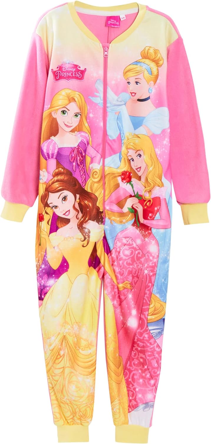 Disney Princess Onesie for Girls Pyjamas For Kids Fleece Pjs Zipped Nightwear