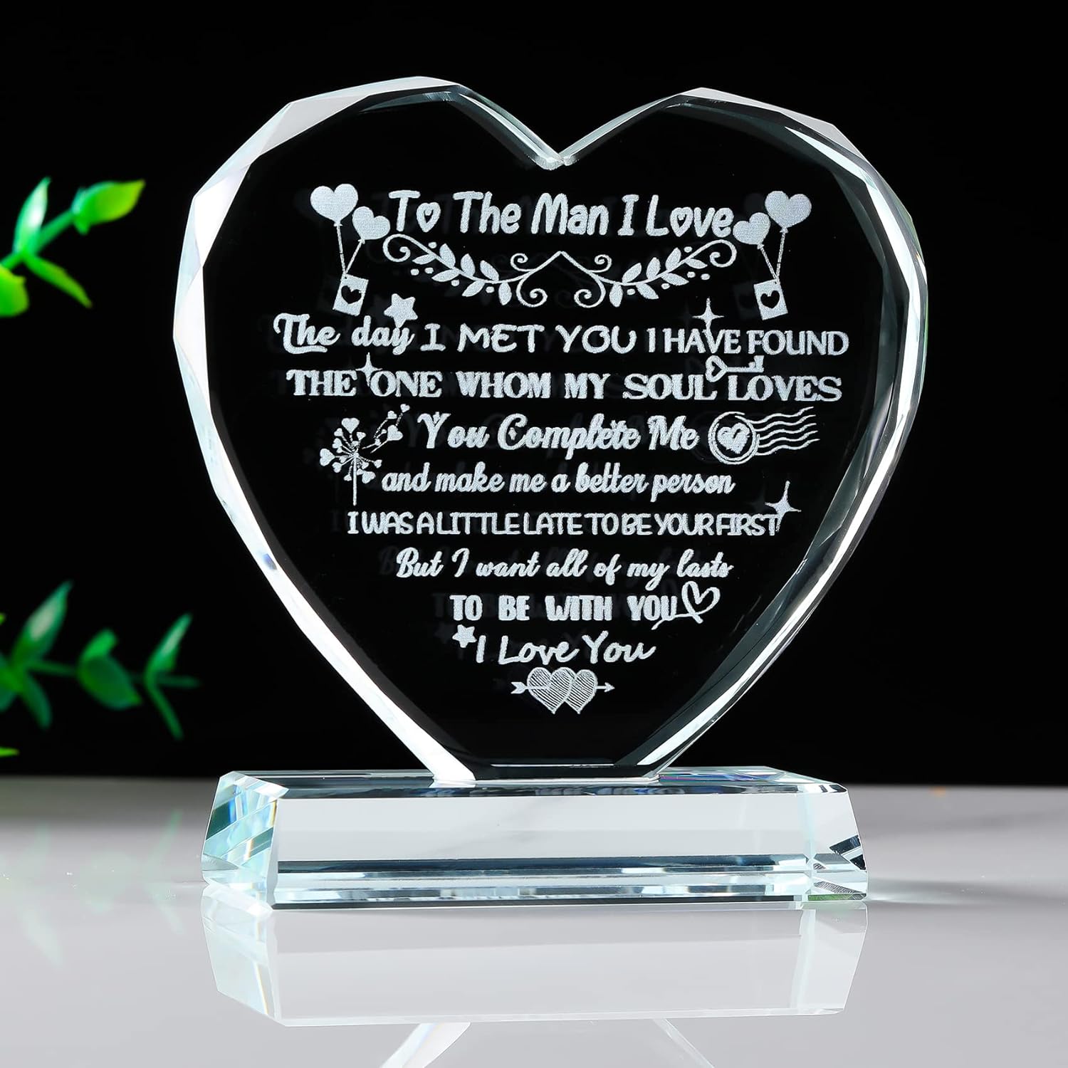 Gifts for Boyfriends Glass Heart Keepsake Engraved I Love You Gifts for Husband Him on Birthday Valentine's Day Anniversary Christmas