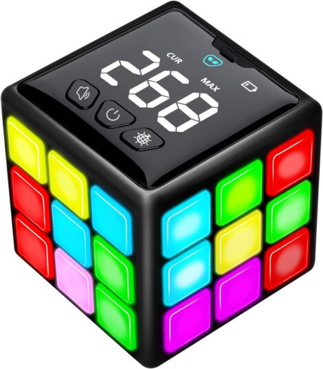 Rechargeable Game Handheld Cube: 15 Fun Brain & Memory Games with Score Screen. Colorful Light & Cool Toy. Perfect Gift for Kids, Ages 6-12+.