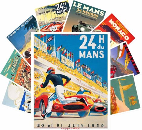 AKBOK Vintage Car Racing Posters, Formula Print Art for Home Decor, 8”x10” Unframed