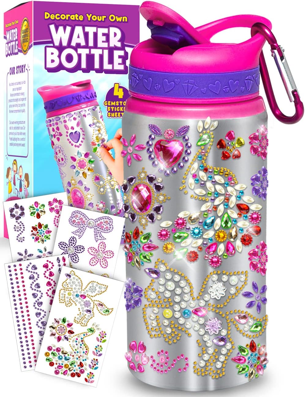 PURPLE LADYBUG Decorate Your Own Water Bottle Craft Kits for Kids - Unique 7 Year Old Girl Gifts, Creative Gifts for Kids & Summer Presents for Children - Fun Travel Arts and Crafts for Kids Age 6-12