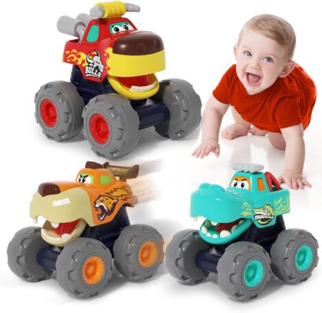 SunnyPal 3-Pack Car and Monster Truck Toys – Perfect 1st Birthday Gifts for Boys.