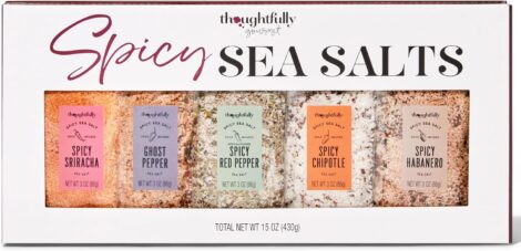 5-pack of Modern Gourmet Foods Spicy Sea Salt Gift Set with Habanero, Sriracha, Red Pepper, and more.