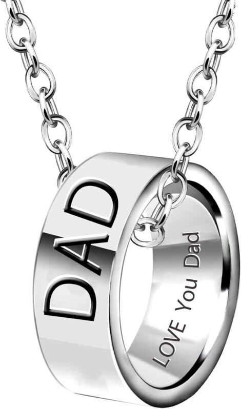 YONGHUI Personalized Stainless Steel Ring Necklace for Dad – Engraved Love for Fathers Day/Birthday (Dad)