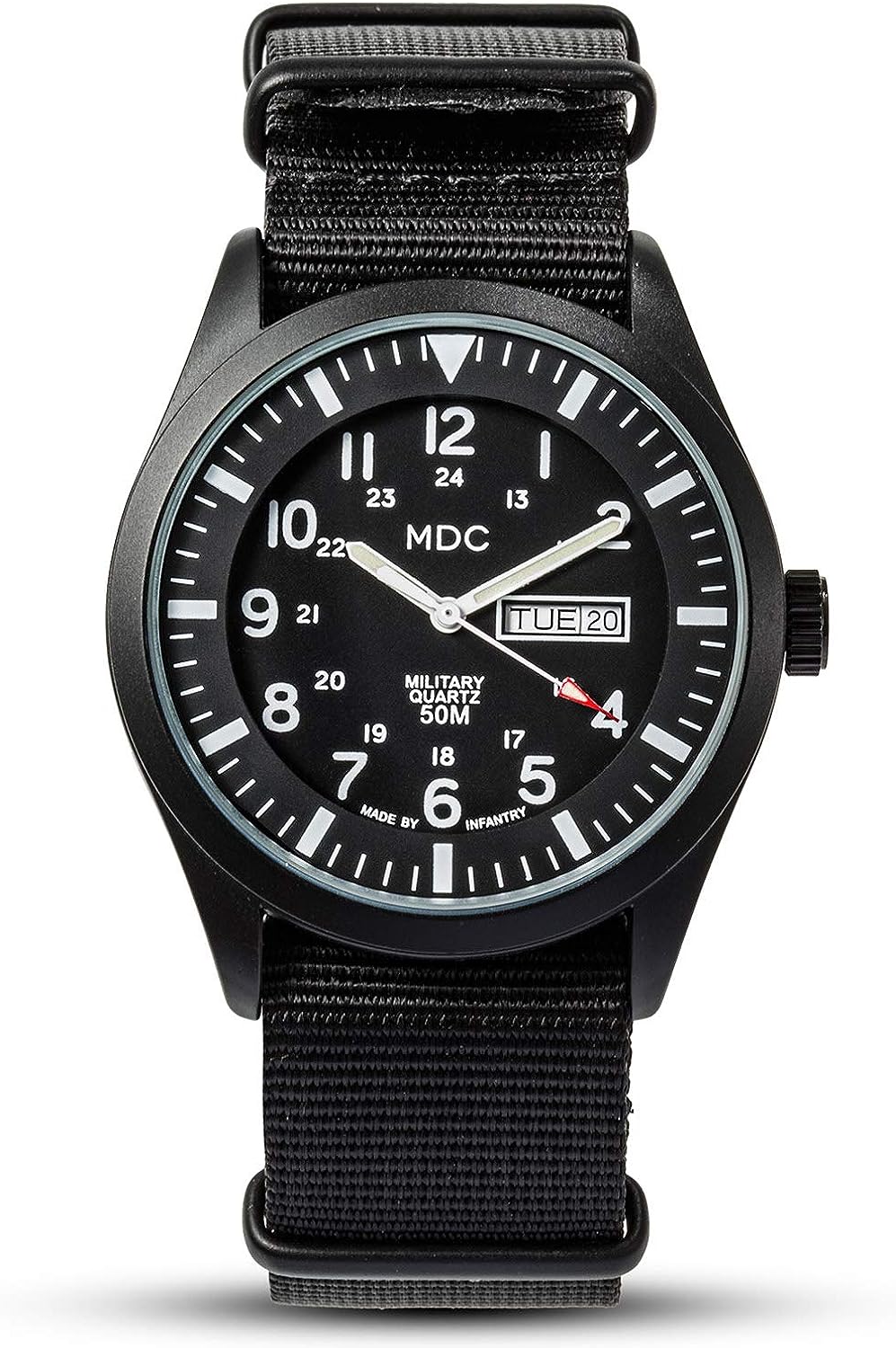 Infantry MDC Mens Military Watch Black, Date & Day 12/24 Hour Display Wrist Watches for Men, Outdoor Sport Tacital Wristwatch, 5 ATM Waterproof with NATO Strap