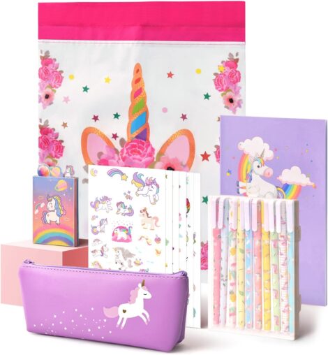 Girls Unicorn Stationery Gift Set: Notebook, Pencil Case, Pens. Perfect Gift for Ages 6-12.