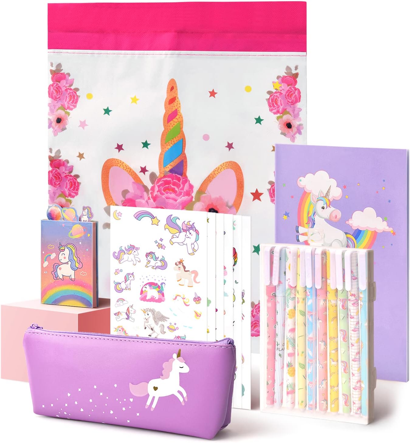 Anyfirst 37pcs Style Girls Unicorn Stationery Gift Set for Birthday and Christmas with Notebook, Pencil Case and Pens, Unicorn Gift for Girls Ages 6-12 Years Old, Purple