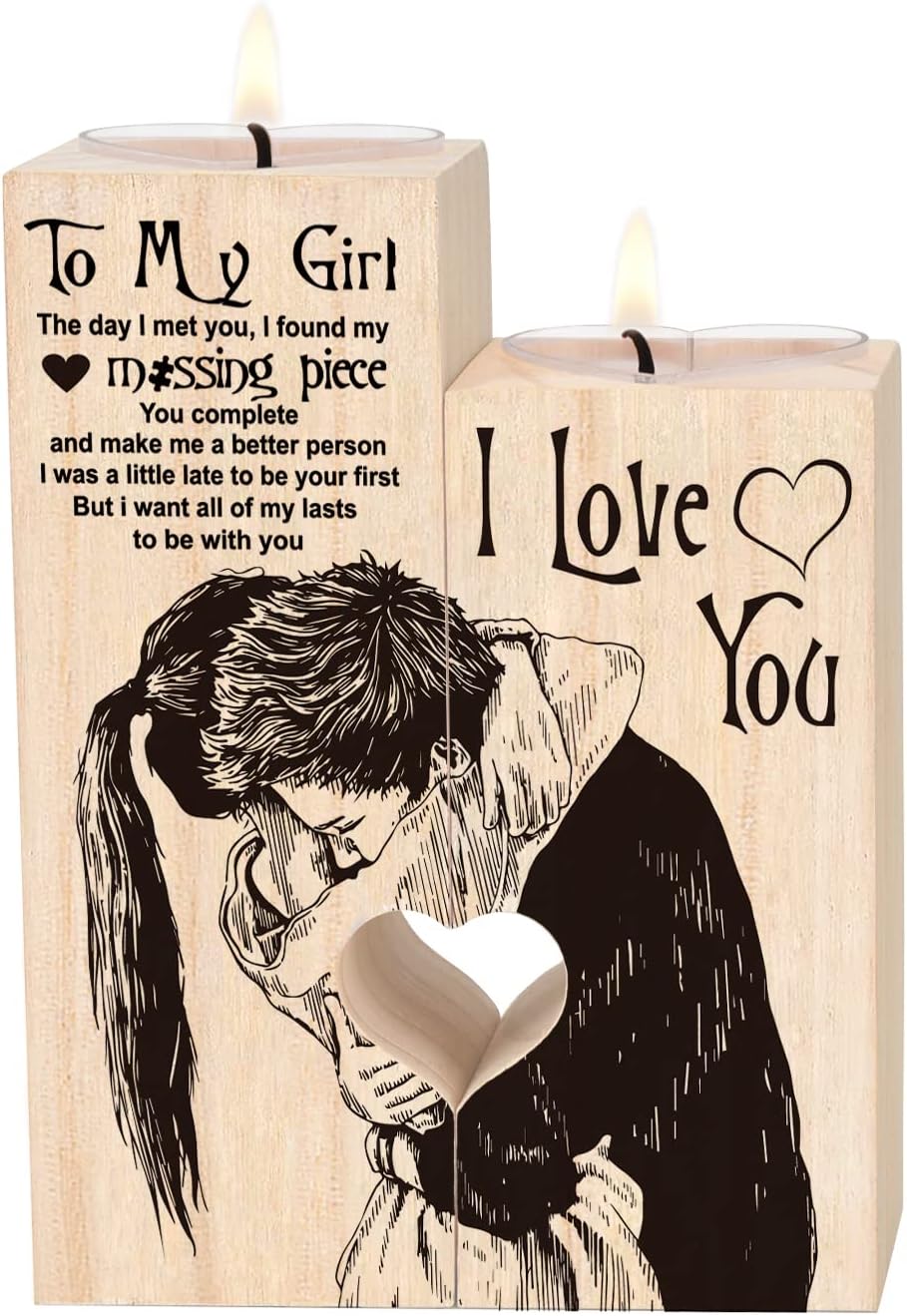 Candlestick Candle Birthday Valentines Decoration Wooden Anniversary - birthday gifts for her，Couple candlestick holder girlfriend anniversary birthday gift丨romantic gifts for her（couples gifts ）(F)