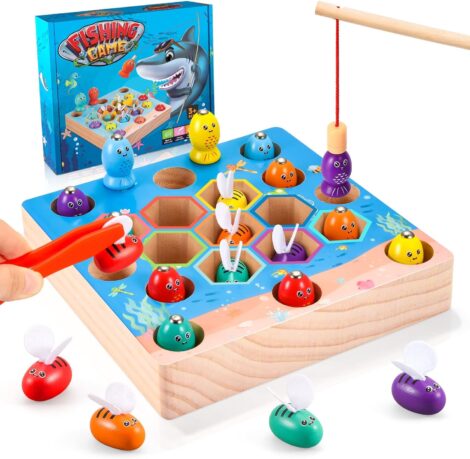 2-in-1 Magnetic Fishing Wooden Toy – Montessori Game for Kids – Ideal Gift for Boys and Girls.