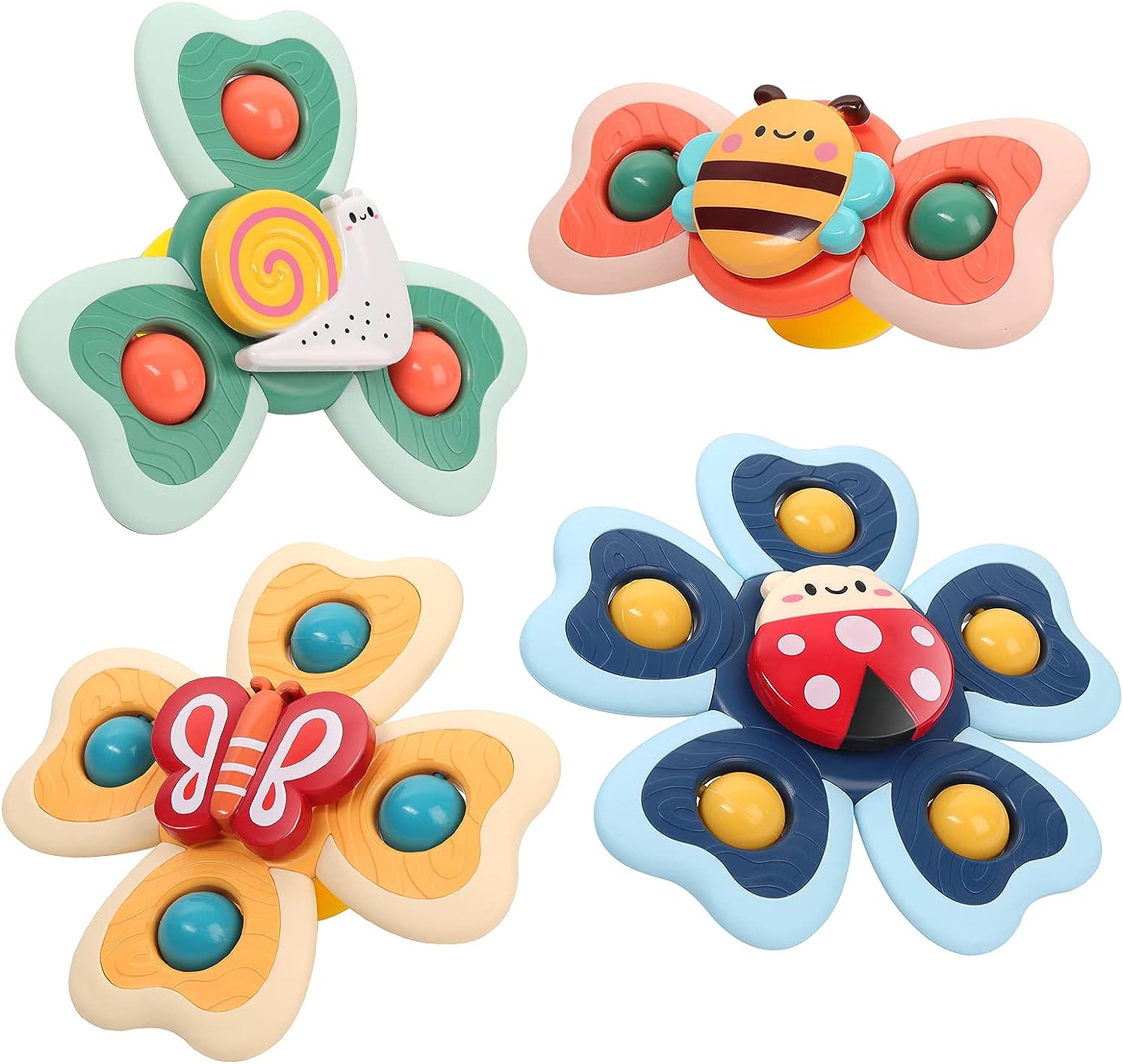 Vanmor Baby Suction Cup Spinning Top Toys, Suction Spinner Toys for Babies, Window Suction Toys for Baby High Chair Tray Bath Table Airplane Travel, Sensory Toys & Gift for Toddlers 1-3(4 Pcs)