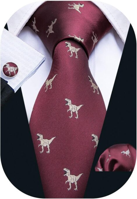 Barry.Wang Men’s Animal Tie Set – Elegant Silk, Pocket Square, Necktie, Cuff links – Fashionable Ceremony Design.