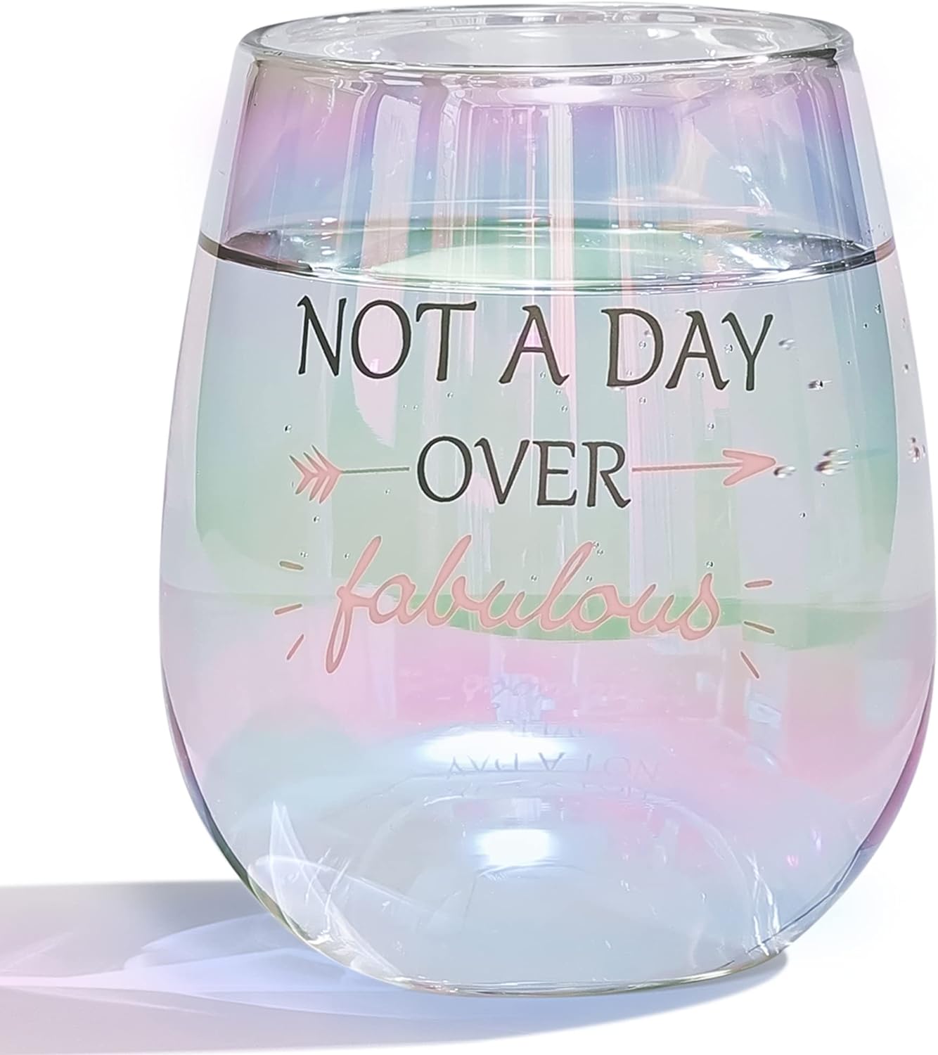 DONGSHANGIFT Not A Day Over Fabulous Wine Glass,Birthday Gifts for Women, Personalised Rainbow Wine Glass for Women,Stemless Wine Glass Gift Ideas for Best Friends Men Women Sister Coworker 15oz