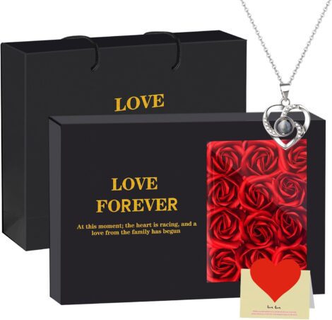 Eternal Rose Gift Box with Necklace and I Love You in 100 Languages.