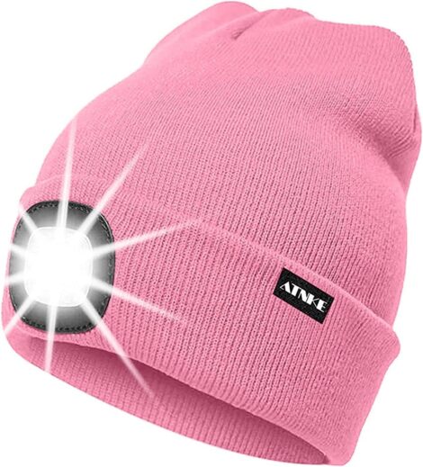 ATNKE LED Beanie: USB Rechargeable Running Hat with Ultra Bright 4 LED Waterproof Light