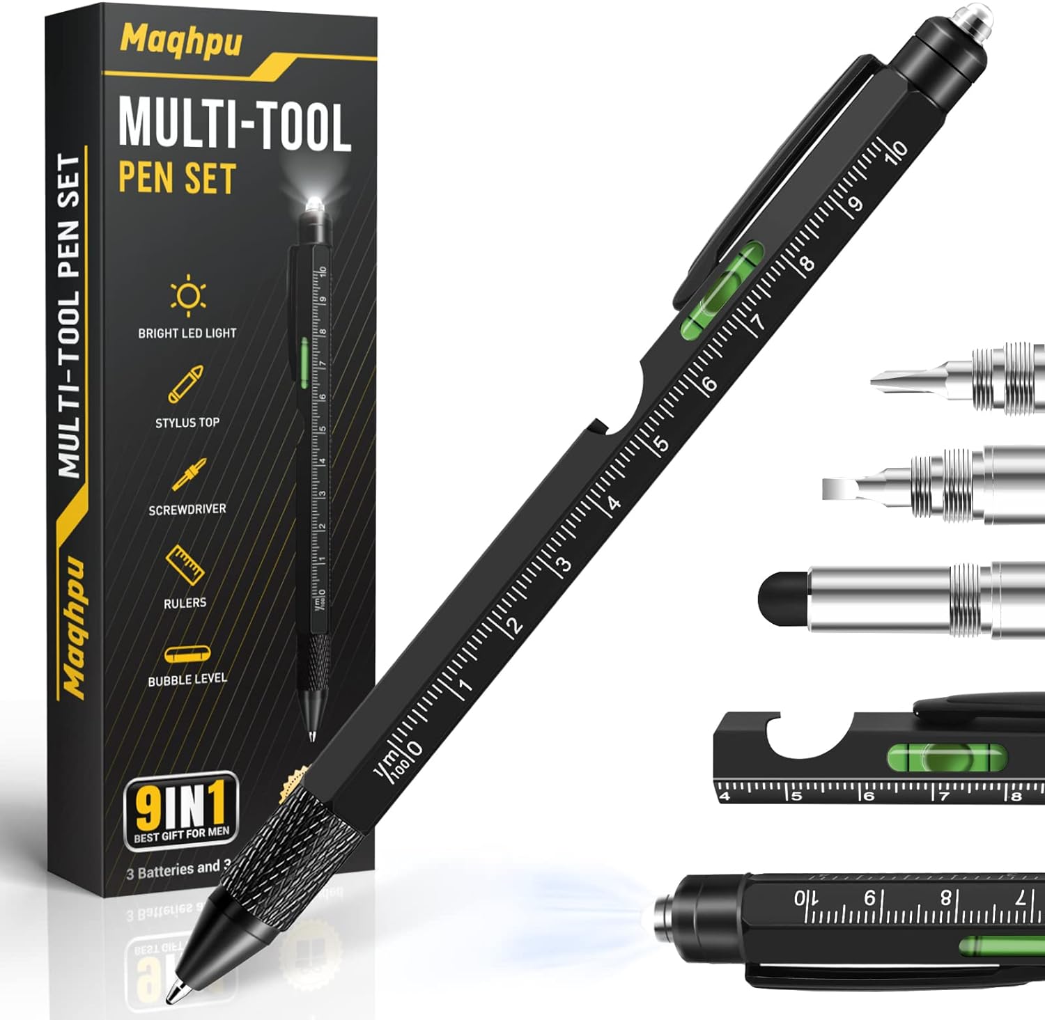 Maqhpu Gifts for Men - 9 in 1 Multi Tool Pen Gadgets for Men, Secret Santa Gifts for Men, Stocking Fillers for Men, Mens Gifts for Christmas, Gifts for Dad/Him, Gifts for Men Who Have Everything