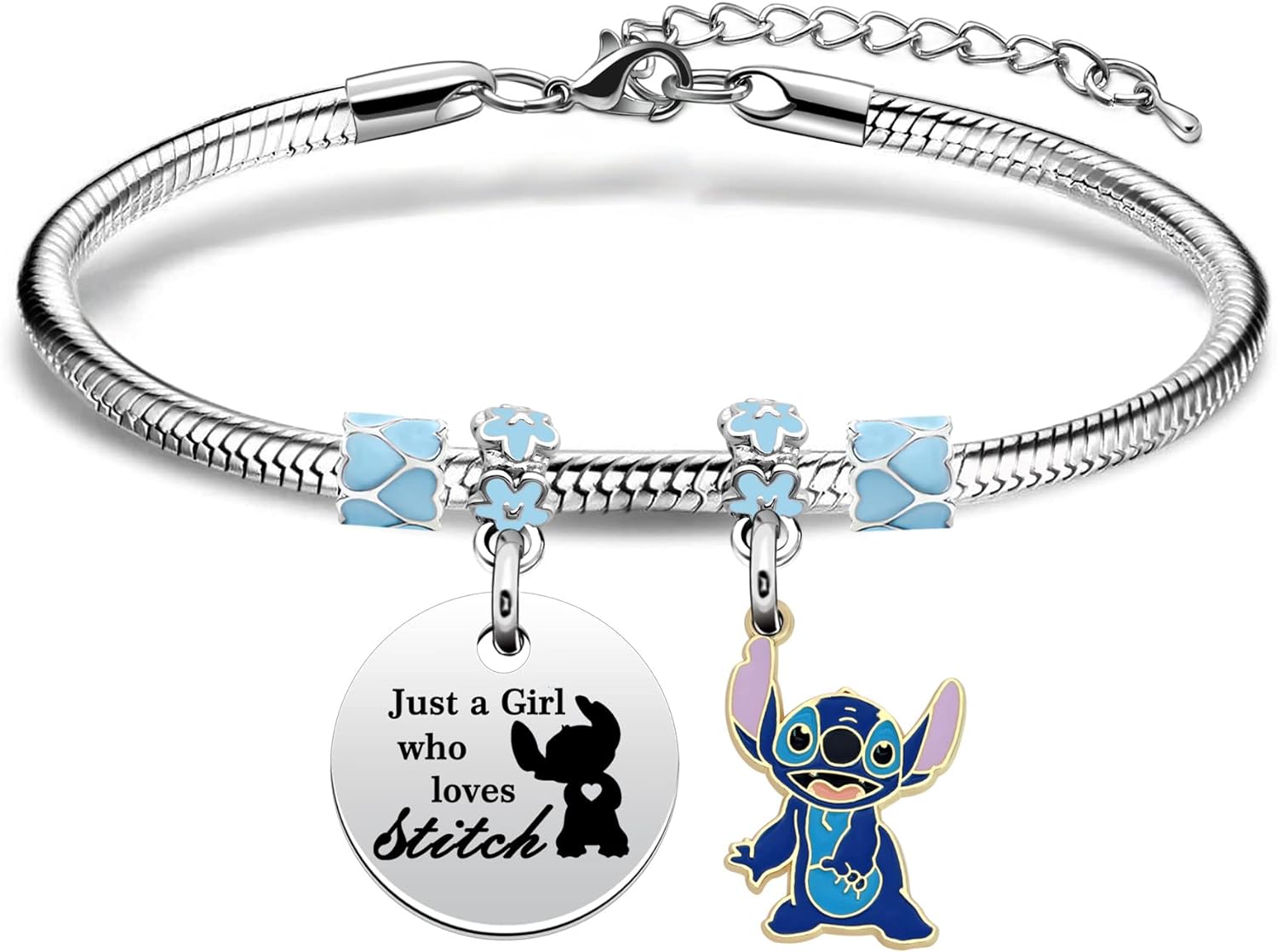 bifriend Funny Bracelet Gift For Girls,Silver Pendant Adjustable Jewellery''Just A Girls Who Loves Stitch''Cartoon Reminder Gift For Daughter Sisters Friends Colleague Birthday Christmas