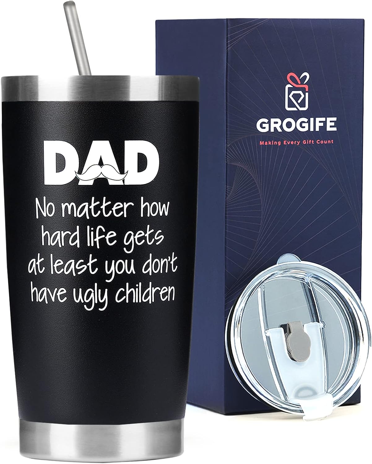 Tumblers Gifts for Dad from Daughter Son, Unique Daddy Birthday Christmas Stocking Fillers Presents Ideas, Funny Travel Coffee to go Cup Mug with Straws Lid for Father in Law Stepdad Bonus Dad