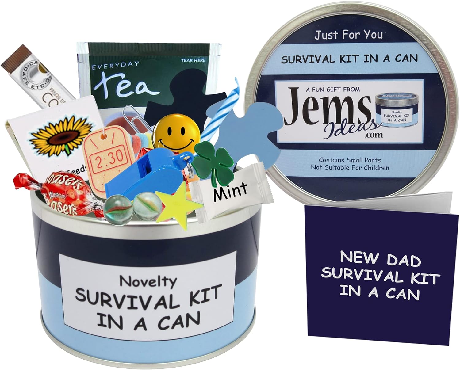 Dad To Be Survival Kit In A Can. Novelty New Daddy Gifts. Funny New Baby and Parent Present Ideas. Packed With Fun! Blue/Navy