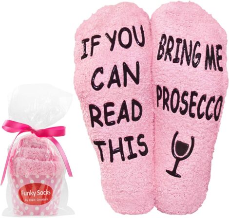 Funny Prosecco Socks: Ideal Gift for Mum, Wife, Sister – Novelty Xmas Surprise in Cupcake Box