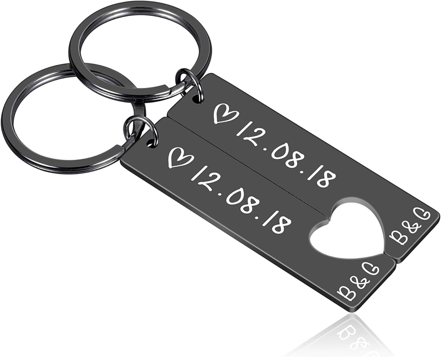 Jinlinjew Personalized Heart Keychain Set Engraved King Date and Name Love Keyring Gift for Girlfriend Boyfriends Couples Keyrings(2pcs)