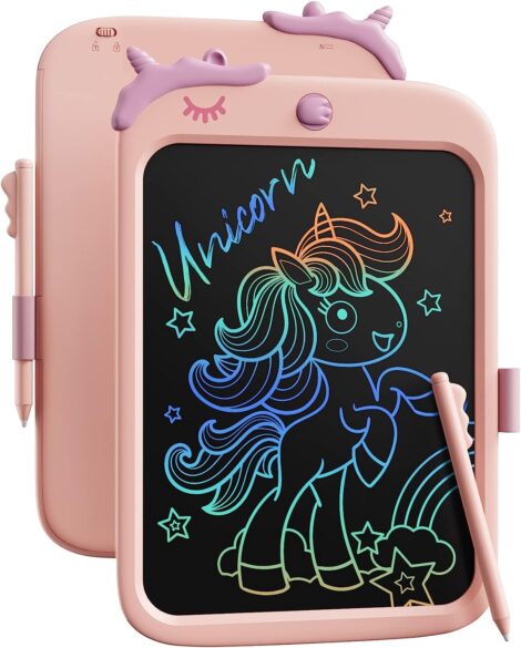 Kikapabi 10″ LCD Writing Tablet with Lock, Erasable, Portable, Unicorn Toy for Girls (Pink)