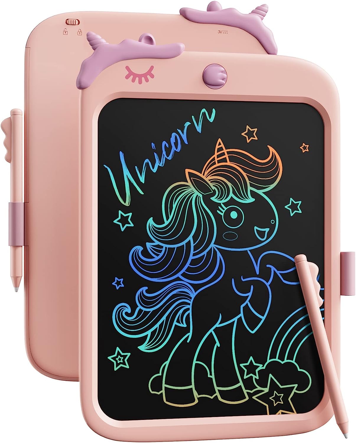 Kikapabi LCD Writing Tablet,10 inch Doodle Board Drawing Pad Tablet with Lock Function, Erasable, Portable, Educational Learning Unicorn Toy Gifts for 3 4 5 6 7 8 9 Years Old Girls Toddlers (Pink)